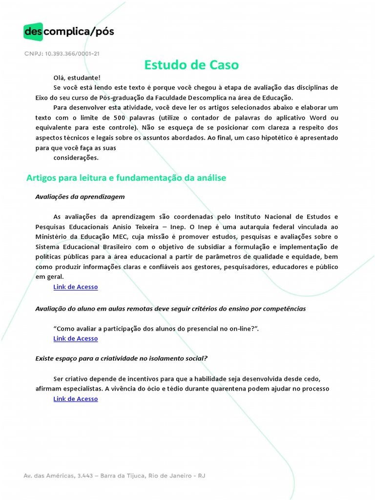 Estudo de Caso - Educação | PDF | Aprendizado