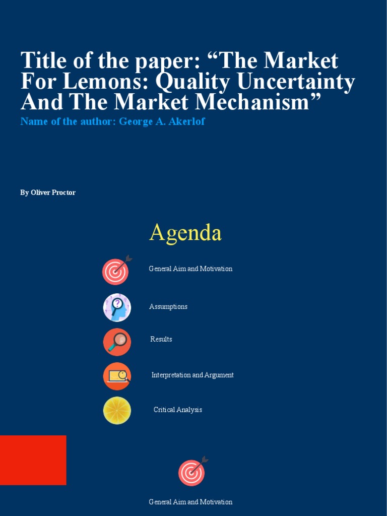 Akerlof's Lemons PDF Market (Economics) Microeconomics