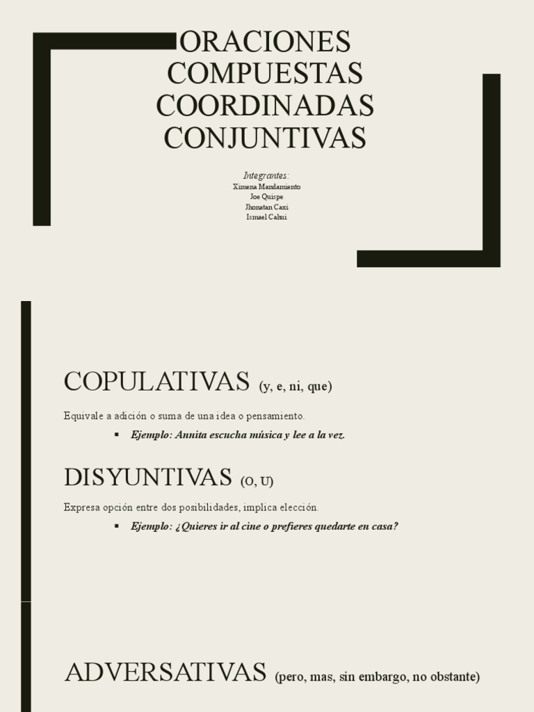 Oraciones Compuestas Coordinada Conjuntiva | PDF | Artes del Lenguaje y ...