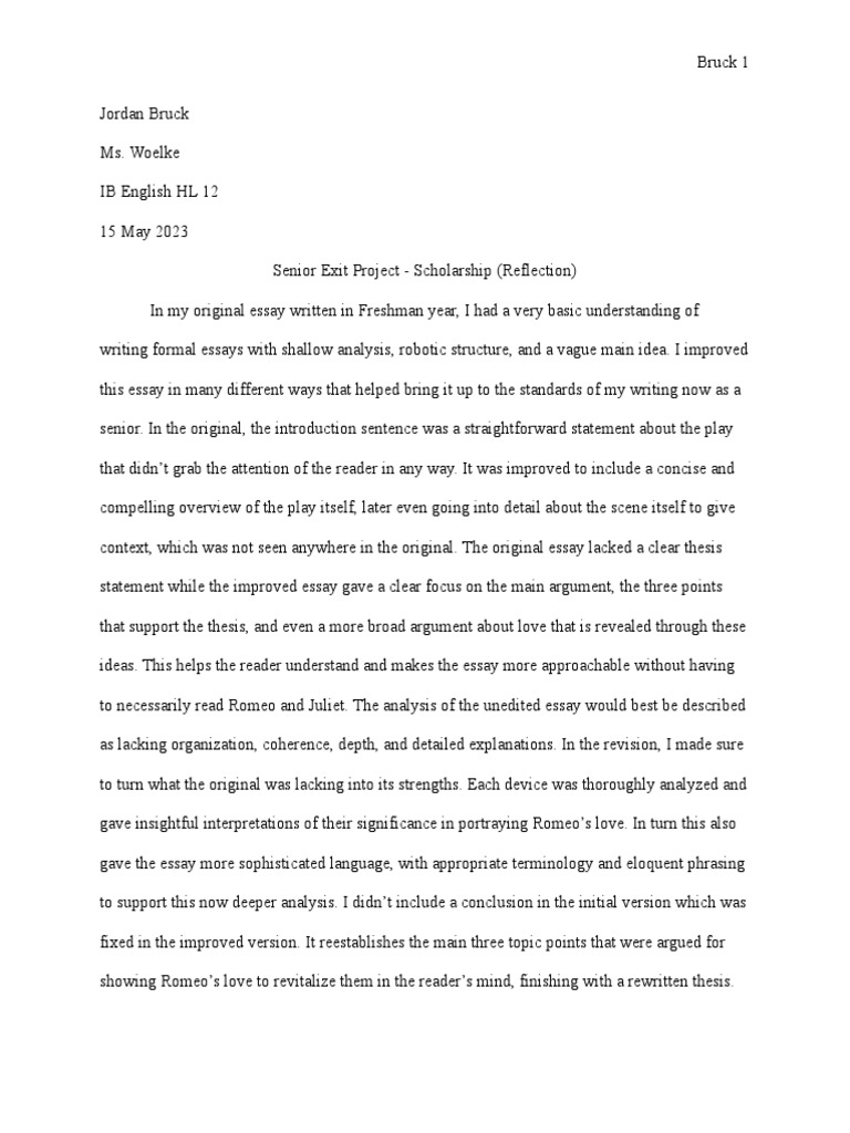 Senior Exit Project - Scholarship Reflection | PDF