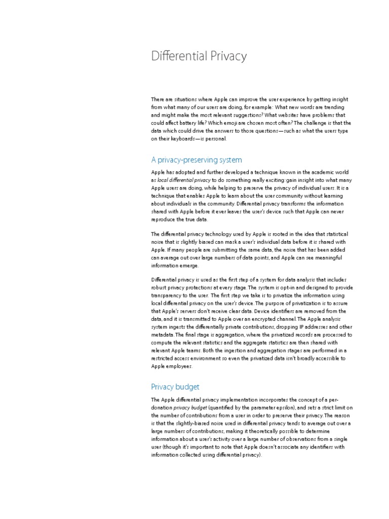Differential Privacy Overview PDF Privacy Matrix (Mathematics)