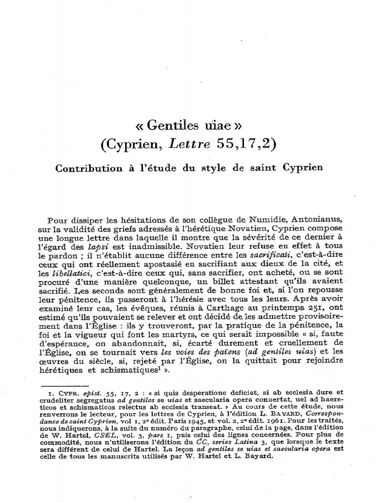 AAA Gentiles Uiae (Cyprien, Lettre 55, 17, 2) Contribution À L'étude