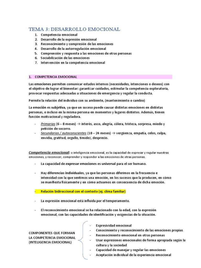 APUNTES Desarrollo Emocional PDF Las emociones Autorregulación