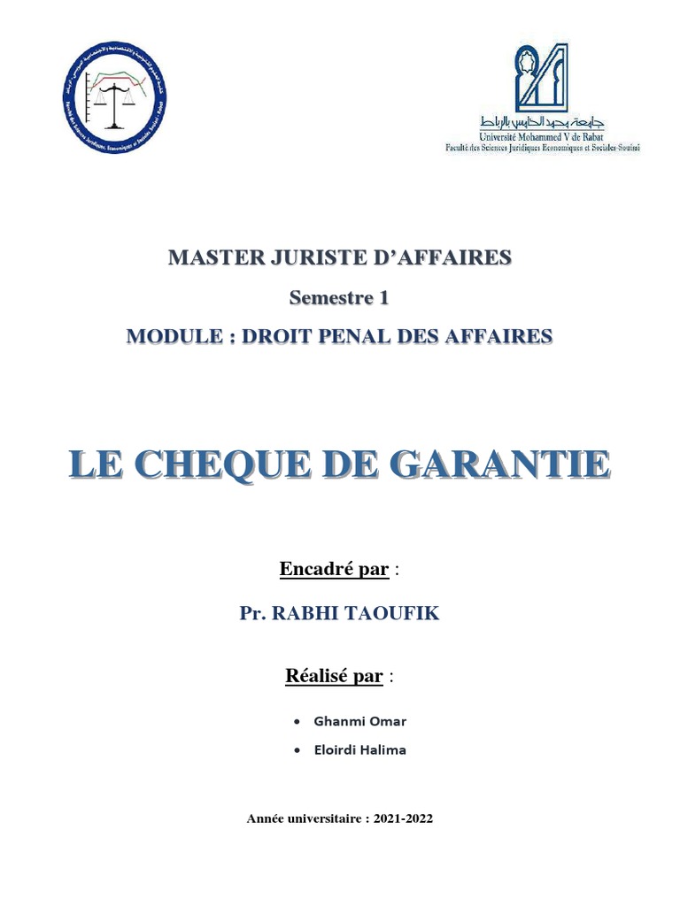 Chèque de garantie : enjeux juridiques au Maroc | PDF | Chèque | Banques