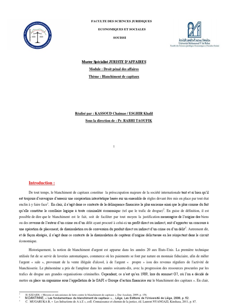Blanchiment De Capitaux Pdf Blanchiment D Argent Crimes