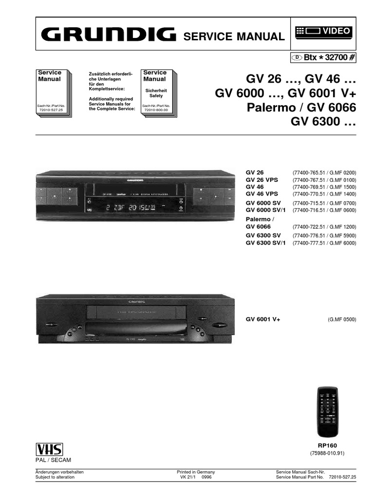 GRUNDIG - GV 26 & 46 & 6000 & 6001& 6001 V Palermo & 6066 & 6300 ...