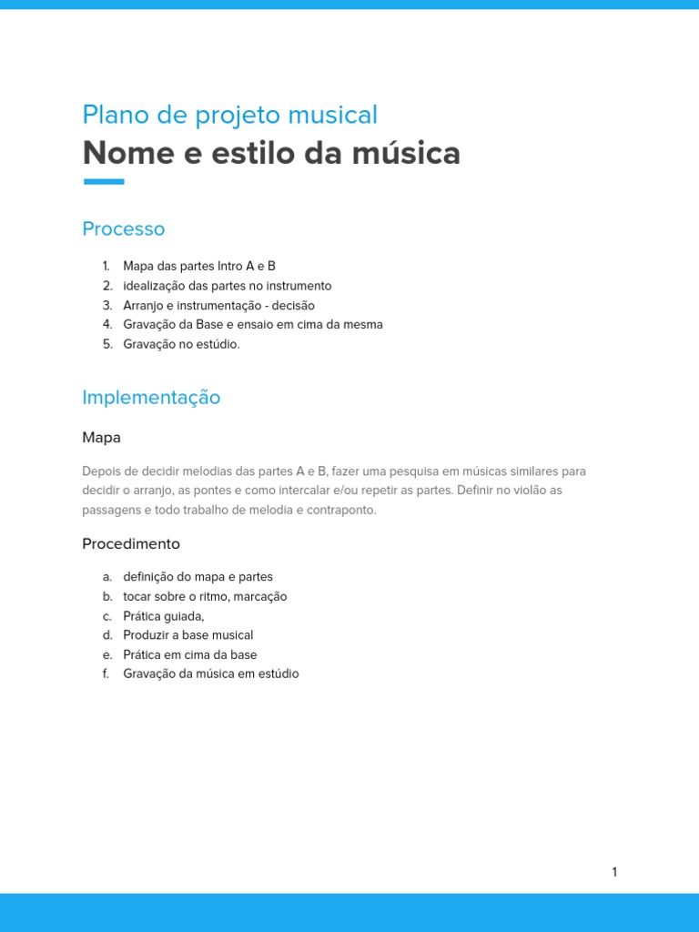 Plano de Projeto Musical Detalhado | PDF