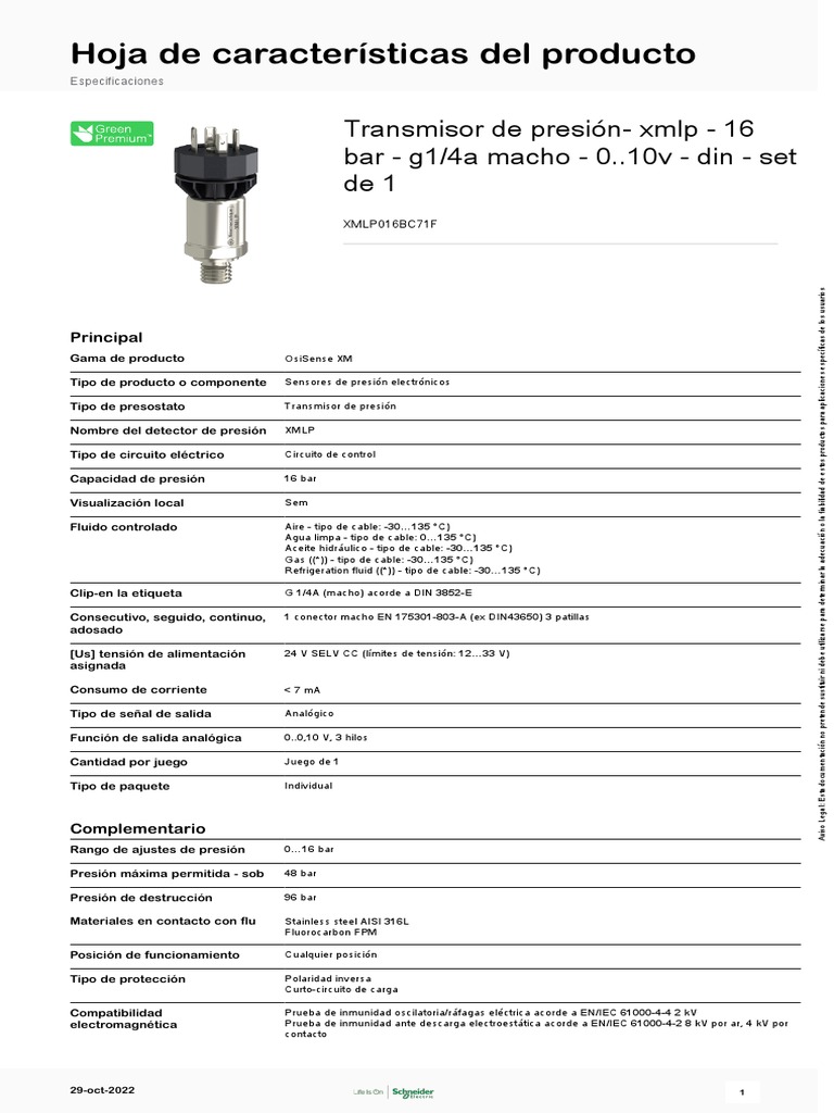 pressure sensors XM _XMLP016BC71F PDF Ingenieria Eléctrica Metrología