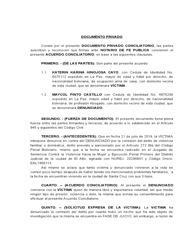 Acuerdo Conciliatorio en Caso de Violencia | PDF | Justicia | Crimen y ...