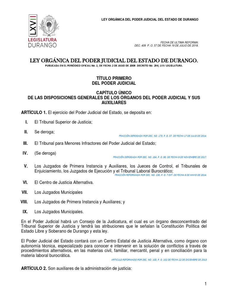 Ley Orgánica del Poder Judicial de Durango | PDF | Judicaturas | Caso ...
