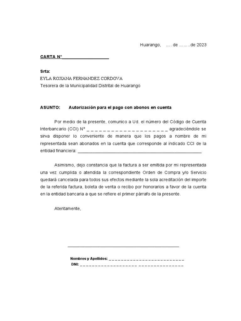 Carta Autorizacion de Cci | PDF