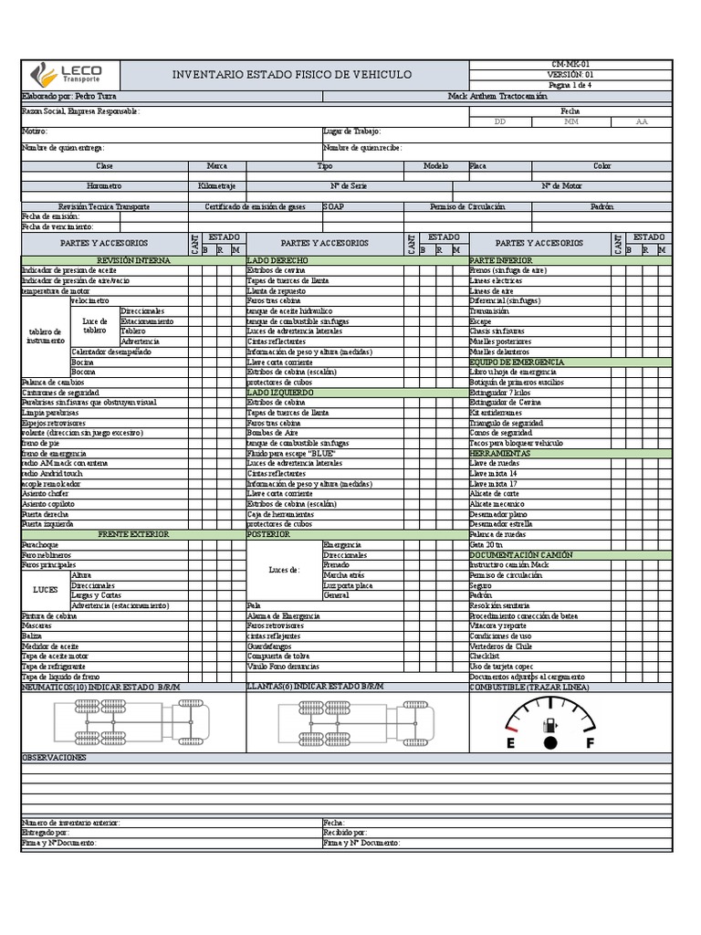 Check List Inventario Camiones | PDF | Camión | Neumático
