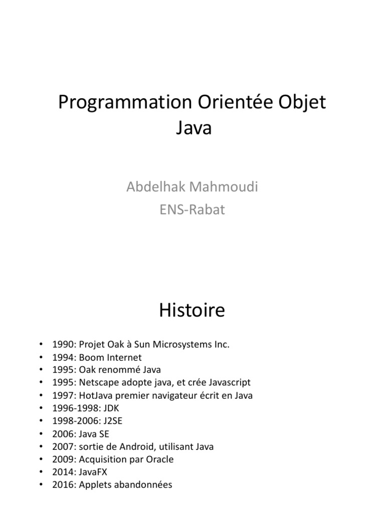 Histoire et caractéristiques de Java | PDF | Java (Langage de ...