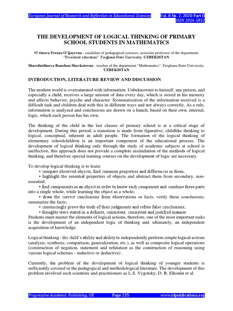Developing Logical Thinking in Primary Students | PDF | Thought ...