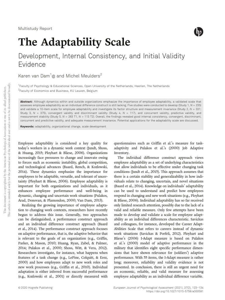 The Adaptability Scale: Development, Internal Consistency, and Initial ...