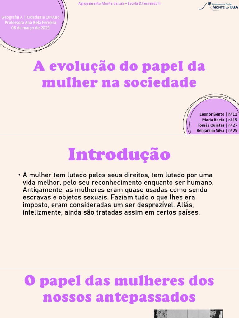 Evolução do Papel da Mulher na Sociedade | PDF | Feminismo | Estudos de ...