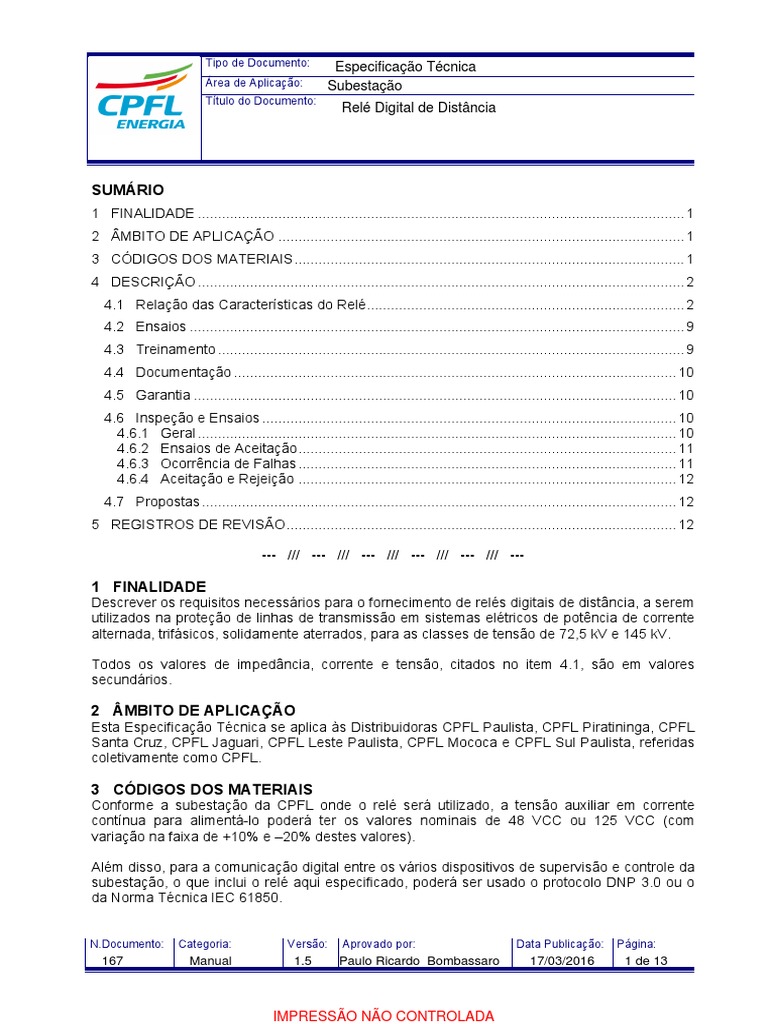 GED-167 Relé Digital de Distância | PDF | Hertz | Relé