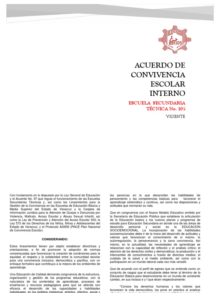 Acuerdo de Convivencia Escolar 2023 | PDF | Evaluación | Educación primaria