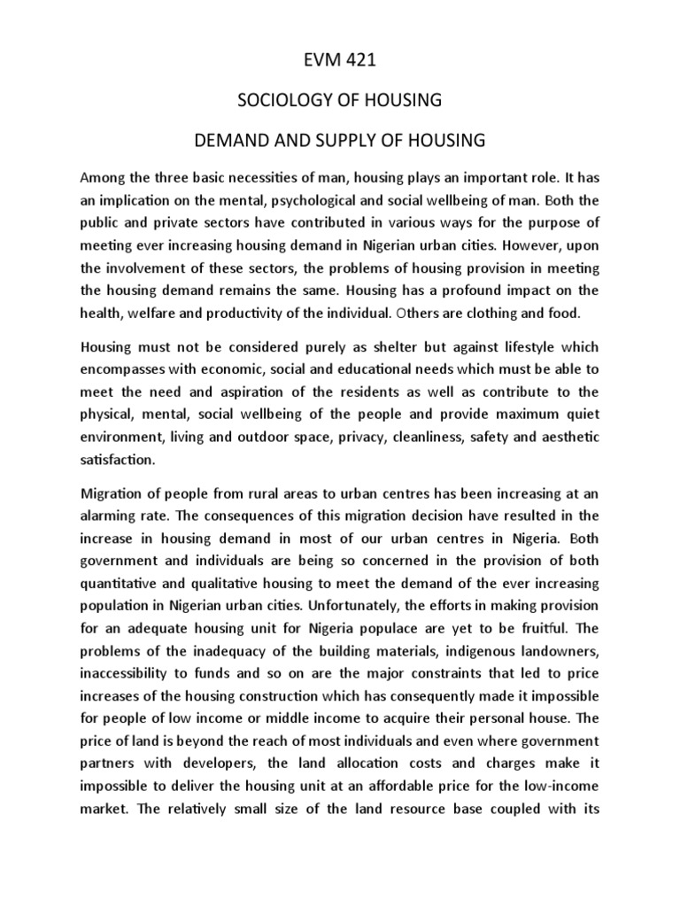 Evm 421 Demand and Supply of Housing | PDF | Real Estate Economics | Demand