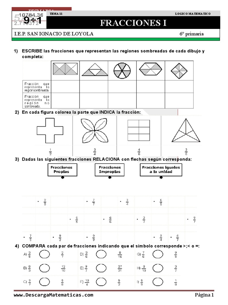 Ejercicios de Fracciones para Primaria | PDF | Métodos y materiales de ...