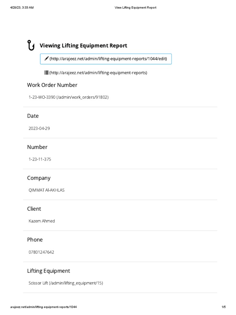 Viewing Lifting Equipment Report PDF Manufactured Goods Systems Engineering