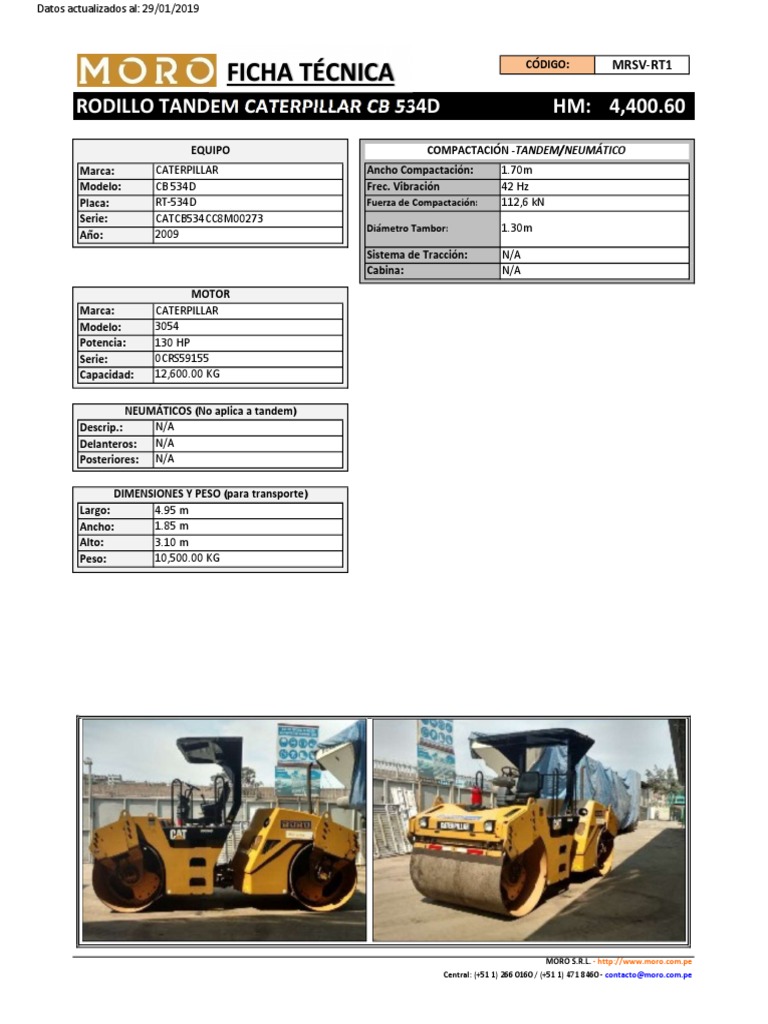 Rodillo Caterpillar Cb 534d Especificaciones Pdf Tecnología 