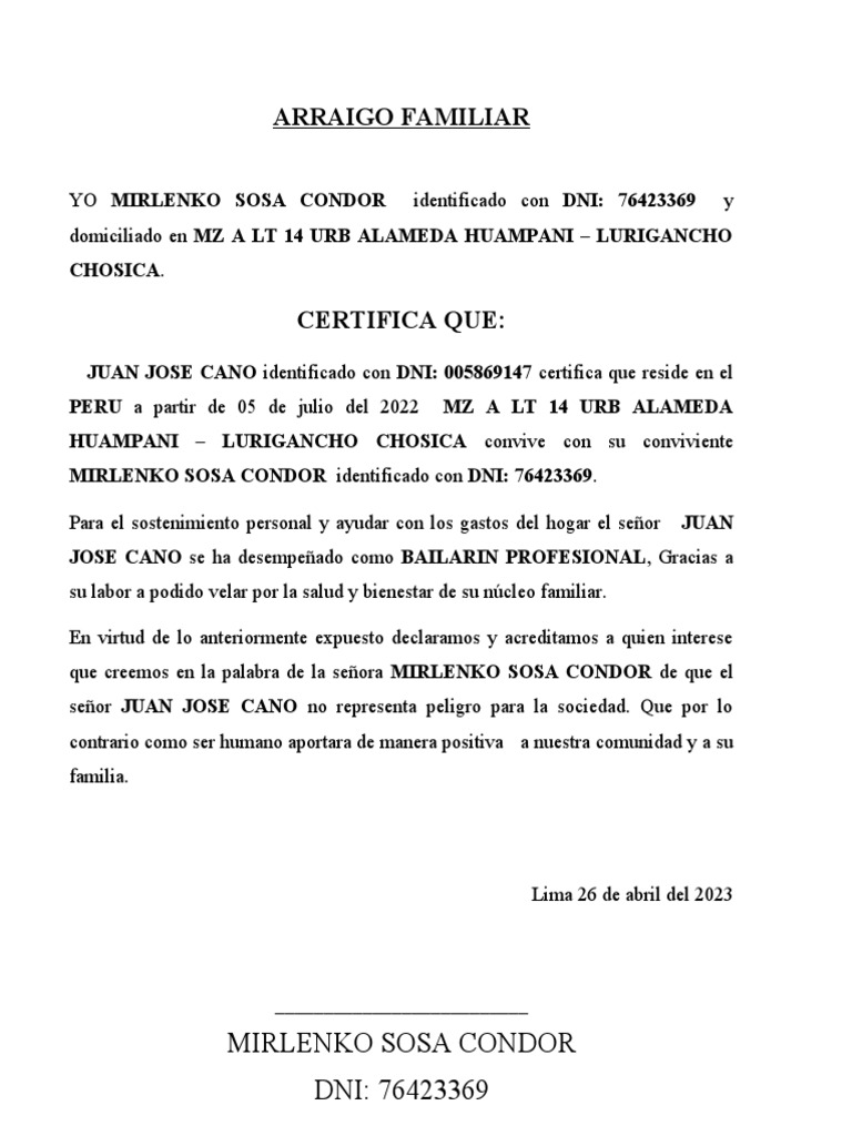 Arraigo Familiar Original Pdf