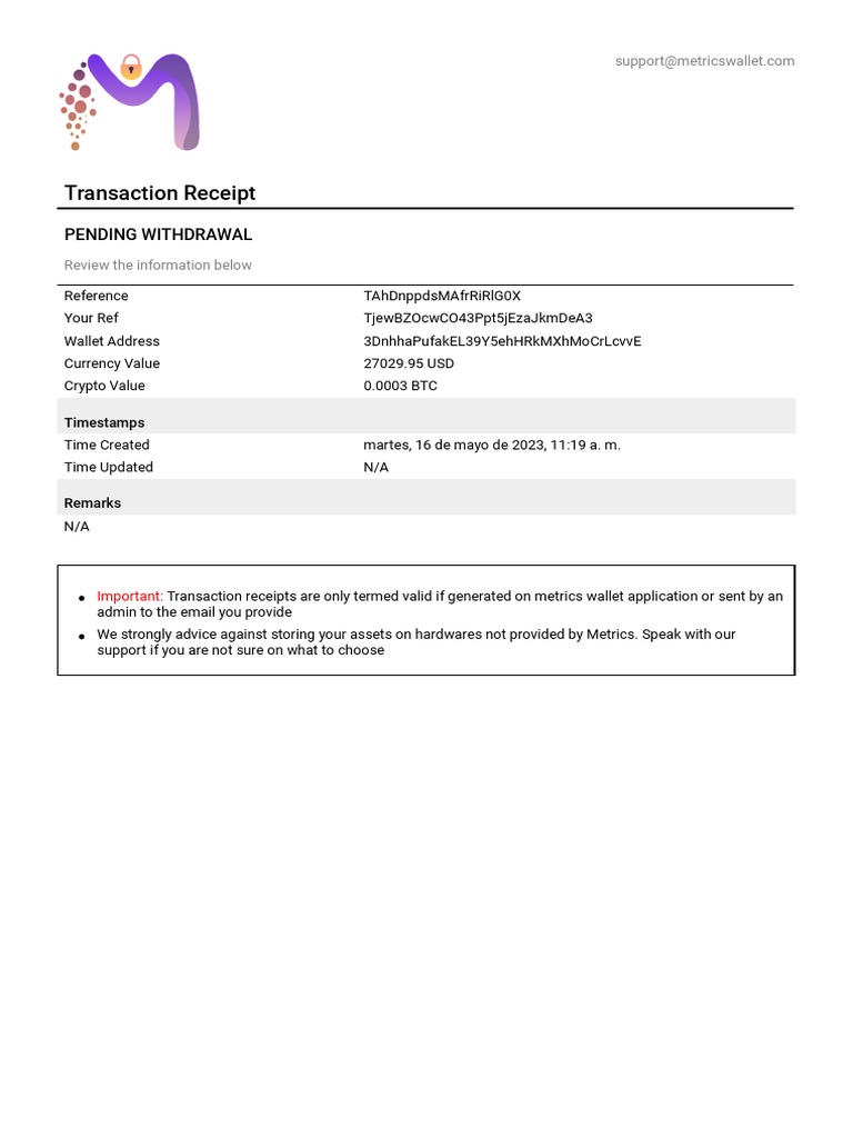 Bitcoin Payment Receipt - May 2023 | PDF