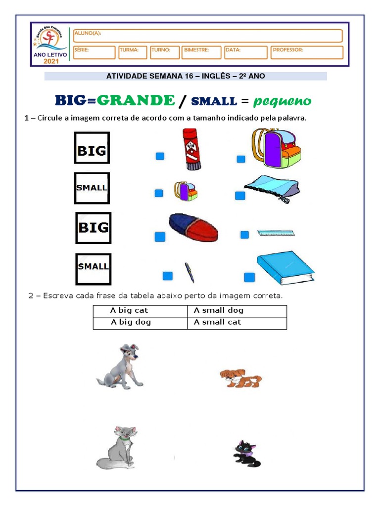 Atividade de Inglês: Big e Small 2º Ano | PDF