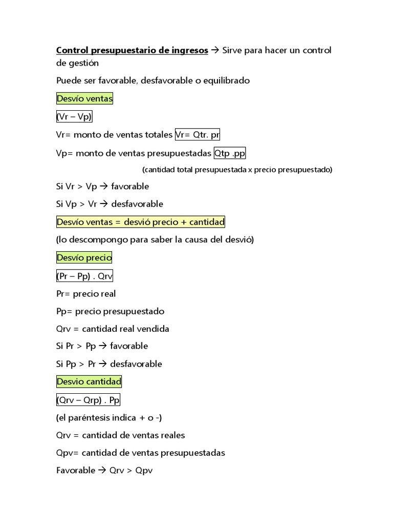 Formulas Control Presupuestario de Ingresos | PDF