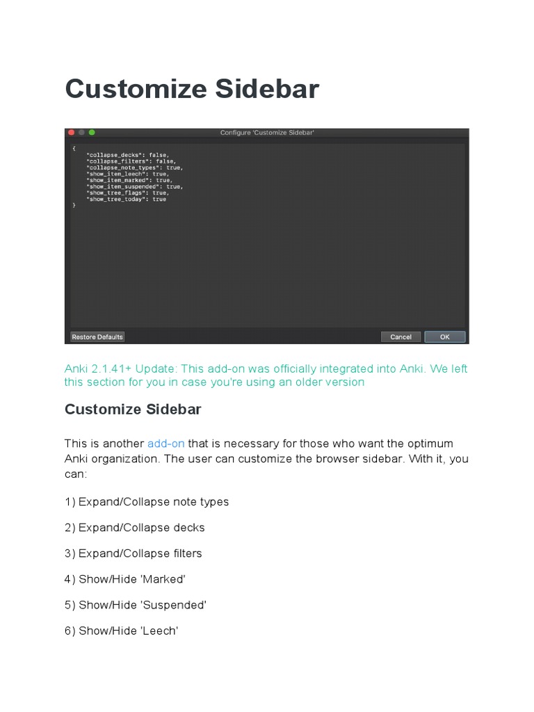 Customize Anki Sidebar Features | PDF | Art