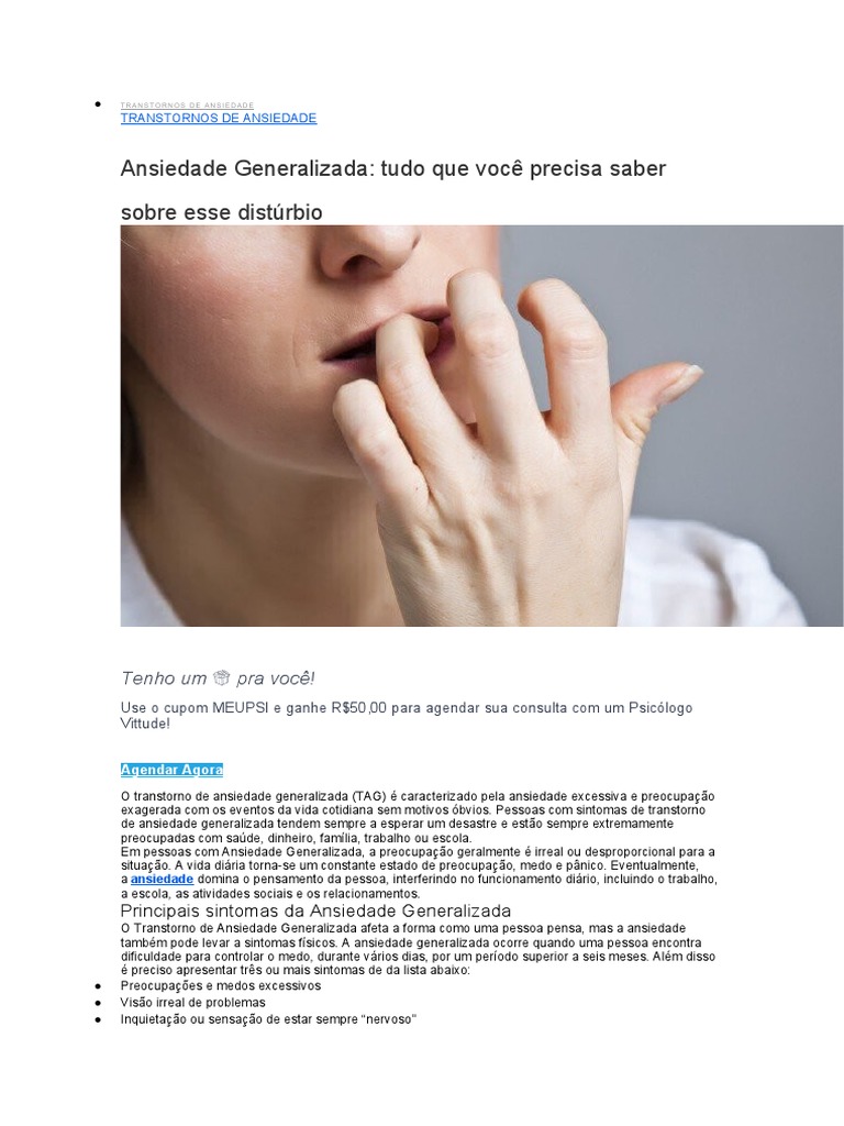 Entendendo o Transtorno de Ansiedade Generalizada | PDF | Ansiedade ...