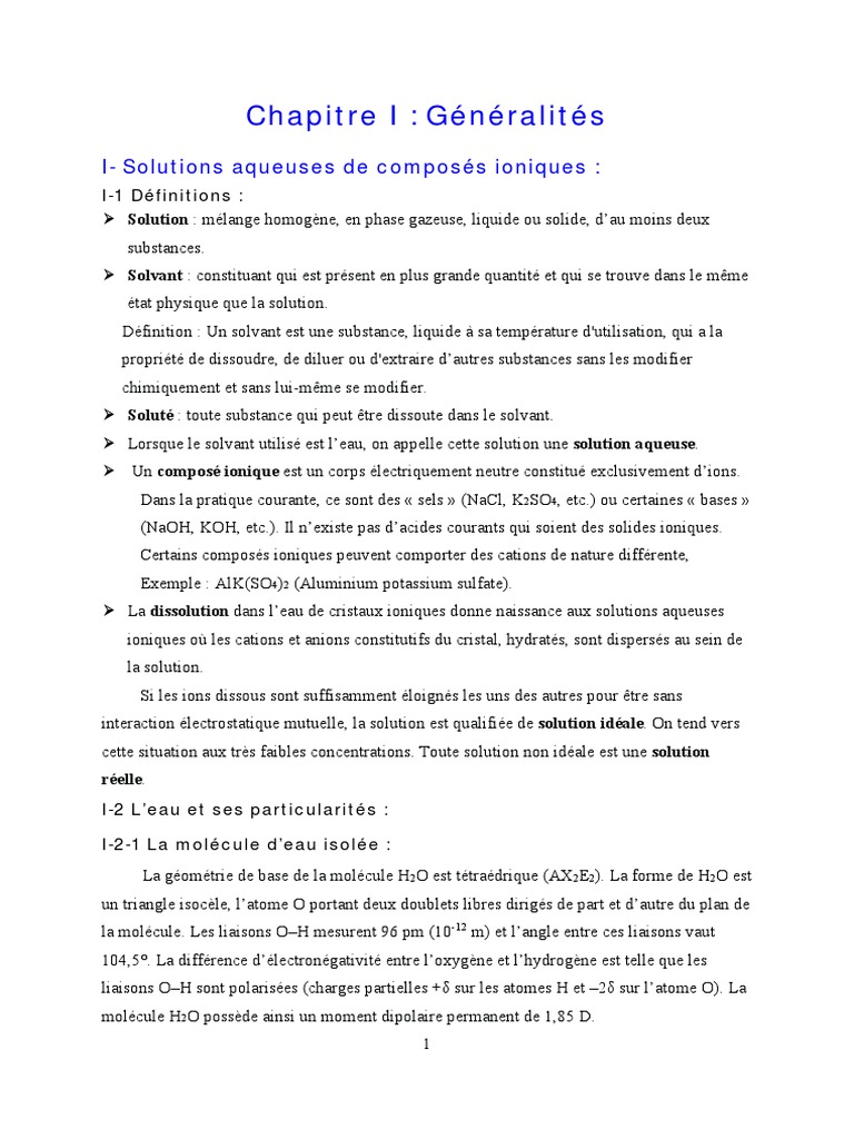 Solutions Aqueuses et Hydratation | PDF | Ion | Solvatation