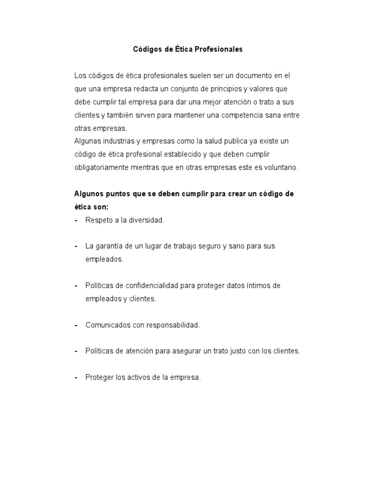 C digos de tica profesionales en una empresa pdf