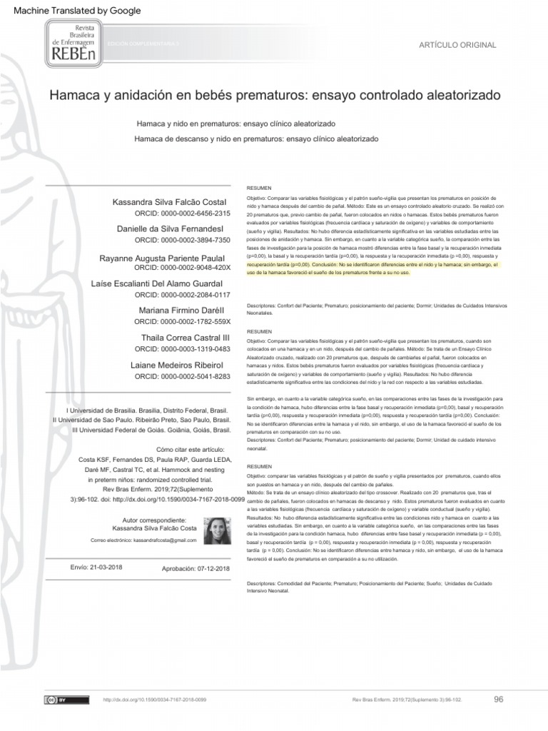 Hammock and Nesting in Preterm Infants Randomized Controlled Trial ...