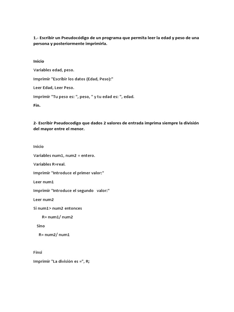 Pseudocódigo para leer datos y dividir | PDF