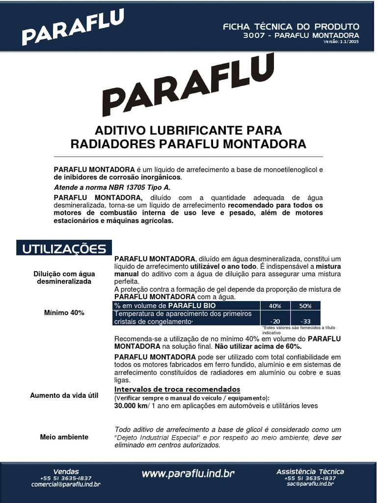 Aditivo Para Radiadores Paraflu Montadora | PDF | Radiador | Motores