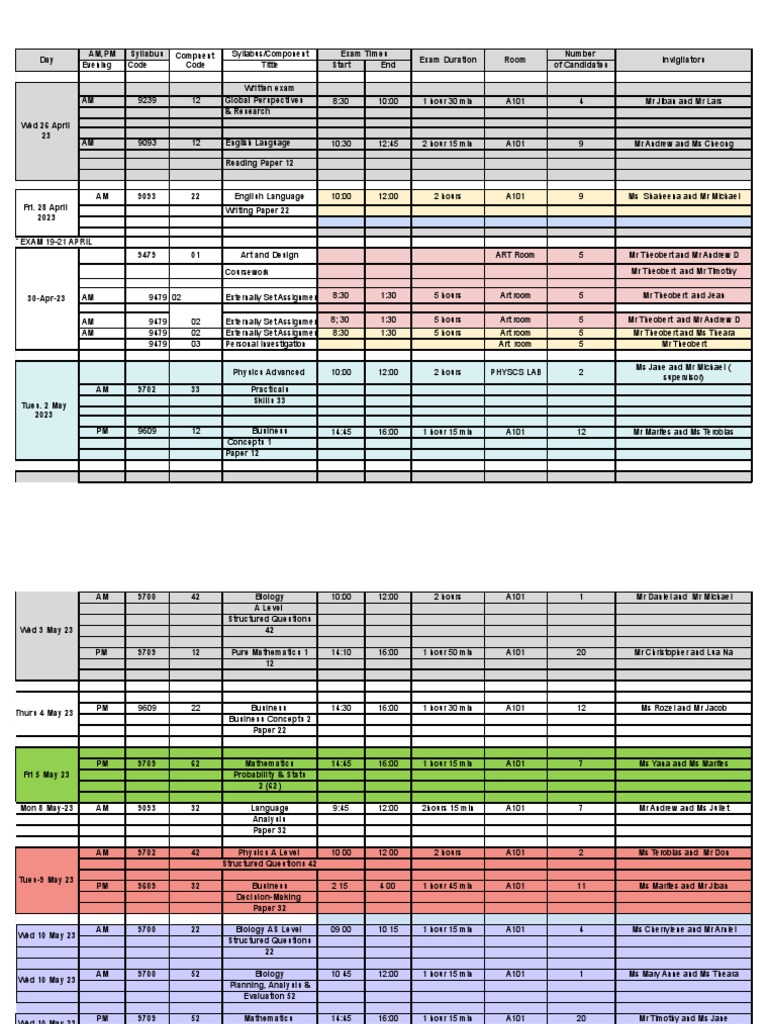 Exam Schedule for April-May 2023 | PDF | Mathematics | Science