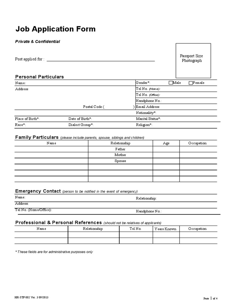 Job Application Form HR-STF-002 | PDF | Application Software ...