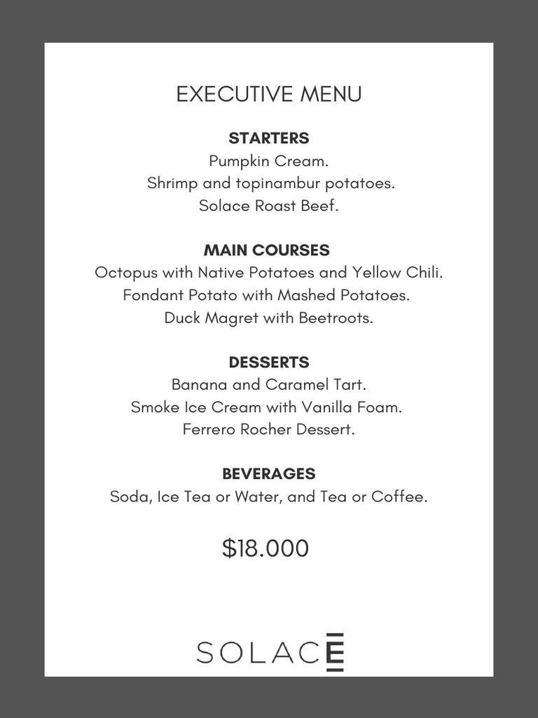 Executive Dinner Menu Overview | PDF | Cooking, Food & Wine