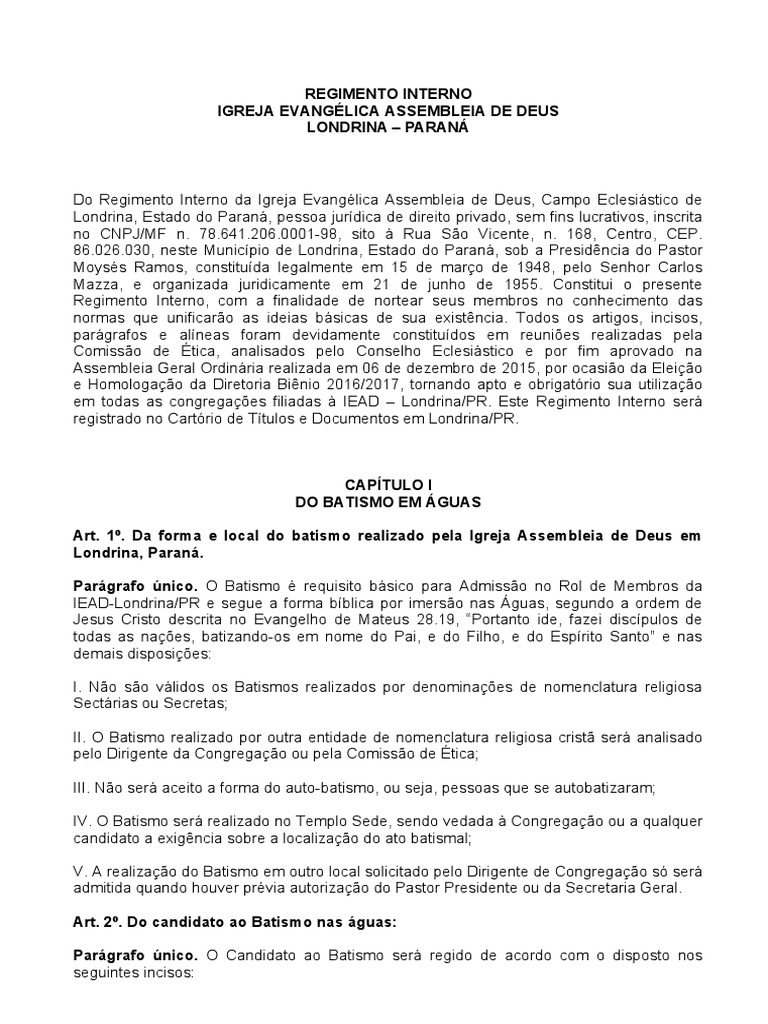 Regimento Interno PDF Eucaristia Jesus
