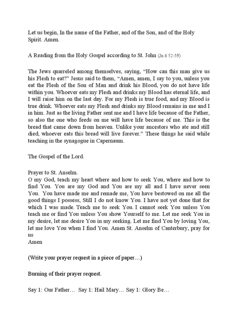 Prayer For St. Anselm PDF