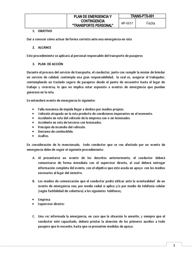 Procedimiento de Emergencia para Conductores | PDF | Transporte