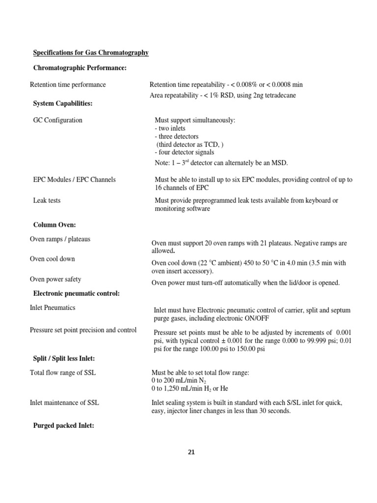 Gas Chromatography & Mass Spectrometer Specs | PDF | Gas Chromatography ...