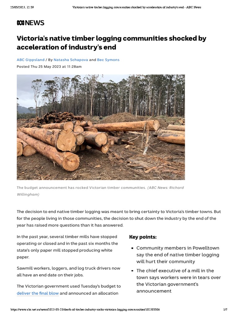 Victoria's native timber logging communities shocked by acceleration of
