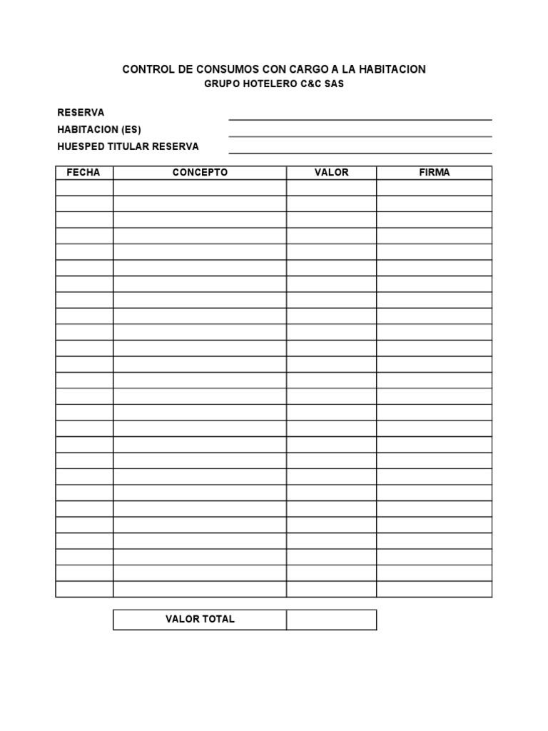 Formato Control Consumos Cargo A La Habitacion GHCC PDF