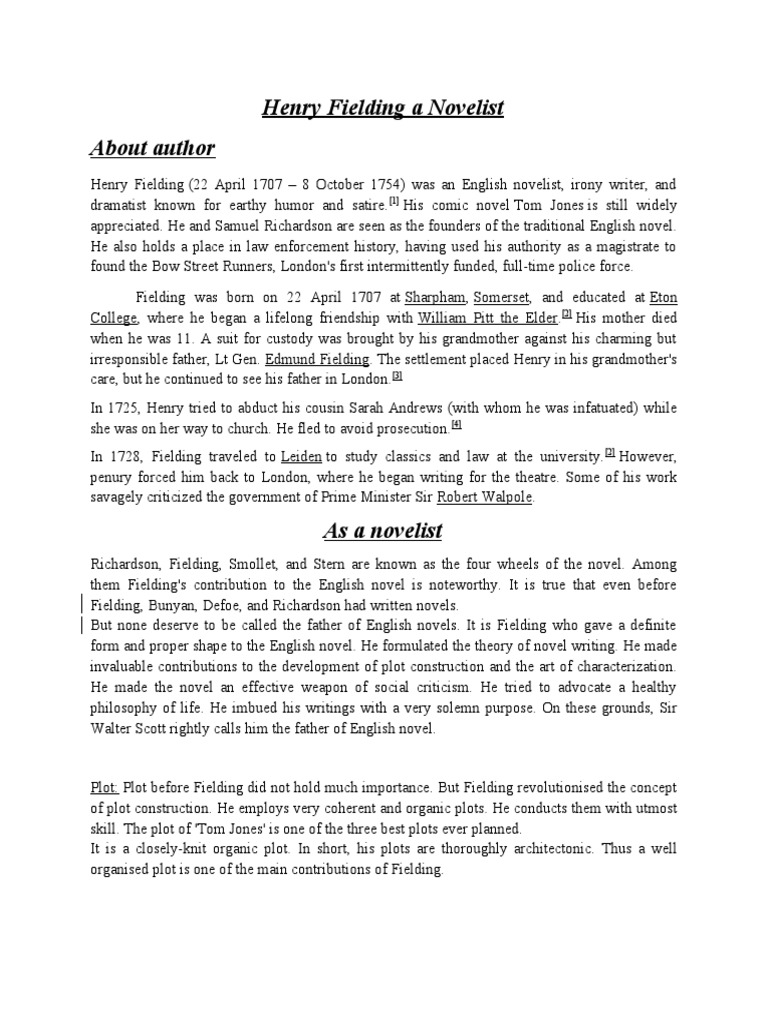 Henry Fielding A Novelist PDF General Fiction