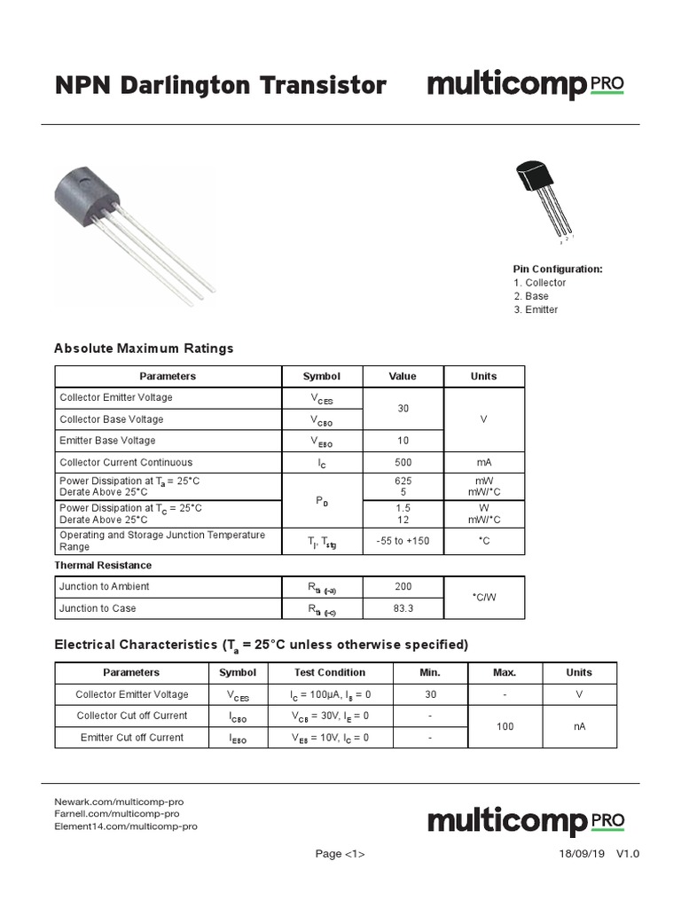 NPN Darlington Transistor Absolute Maximum Ratings PDF Bipolar