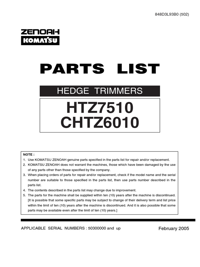 Komatsu Zenoah Hedge Trimmer Parts List | PDF | Screw | Engines