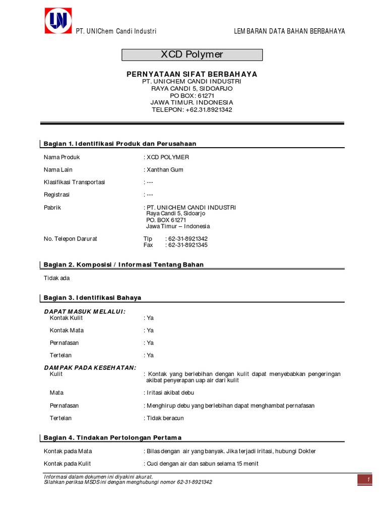 MSDS XCD Polymer dan Xanthan Gum | PDF